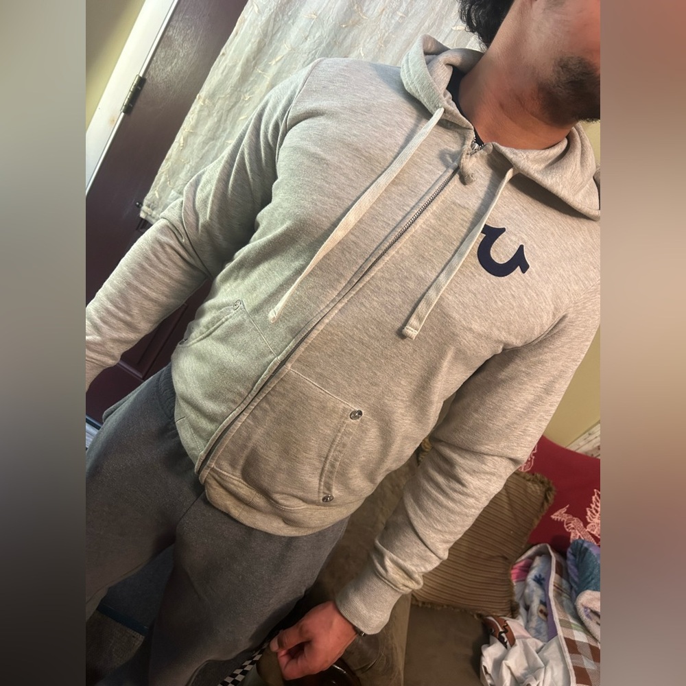 Gray Zip-Up true religion Hoodie